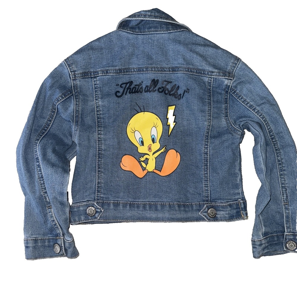 Looney Toons Tweedy Blue Jean Jacket Size XS 4/5 Girls